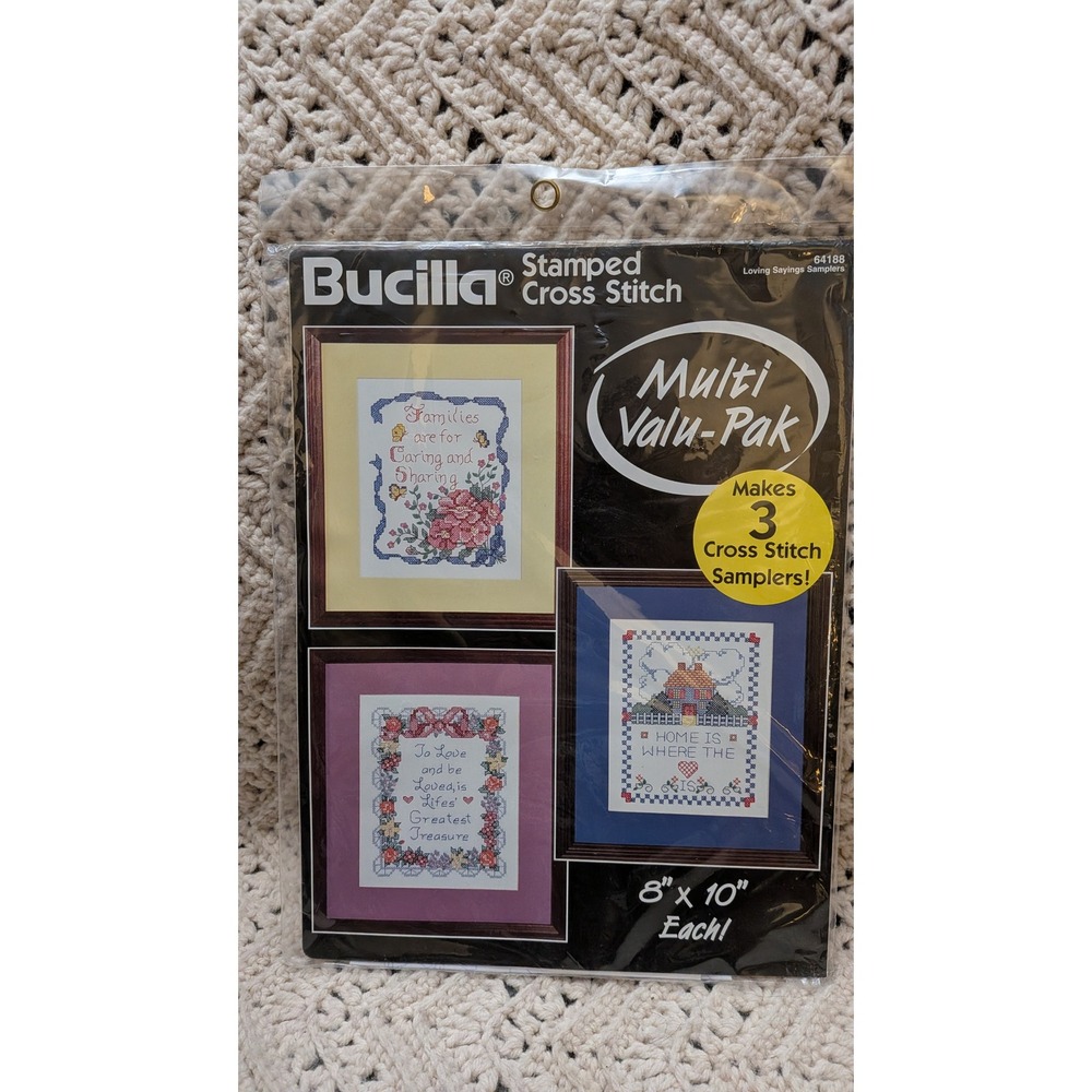 Bucilla Stamped Cross Stitch Kit Loving Sayings Samplers 3Pk 8x10 64188 Vintage
